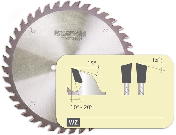 Zahnform - HM Tischkreissägeblatt - 250 mm x 2,8 mm x 30 mm | Z=24 WZ